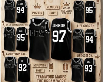 Maglia da basket personalizzata dei BTS, magliette per concerti Kpop, nome e numero della squadra personalizzati, logo, maglie unisex personalizzate per fan di tutte le età
