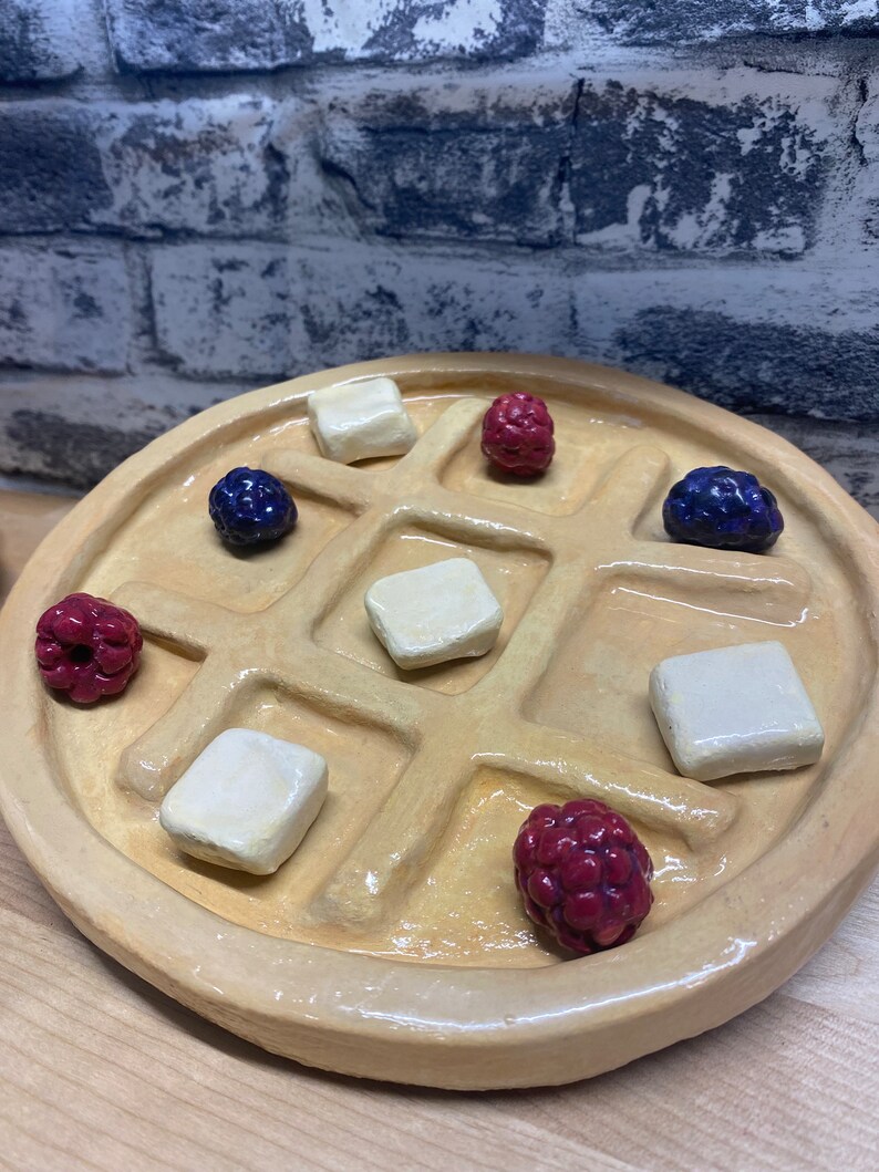 Clay Tic Tac Toe Board, Pancake Waffles Gift Breakfast Tictactoe Game