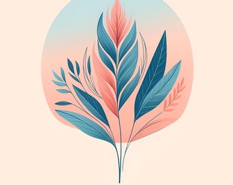 Modern botanical poster – Blue & pink wall illustration – A3 A4 digital download