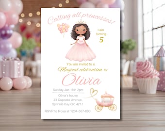 Princess Birthday Invitation: Pink & Gold Party Template (Digital Download)