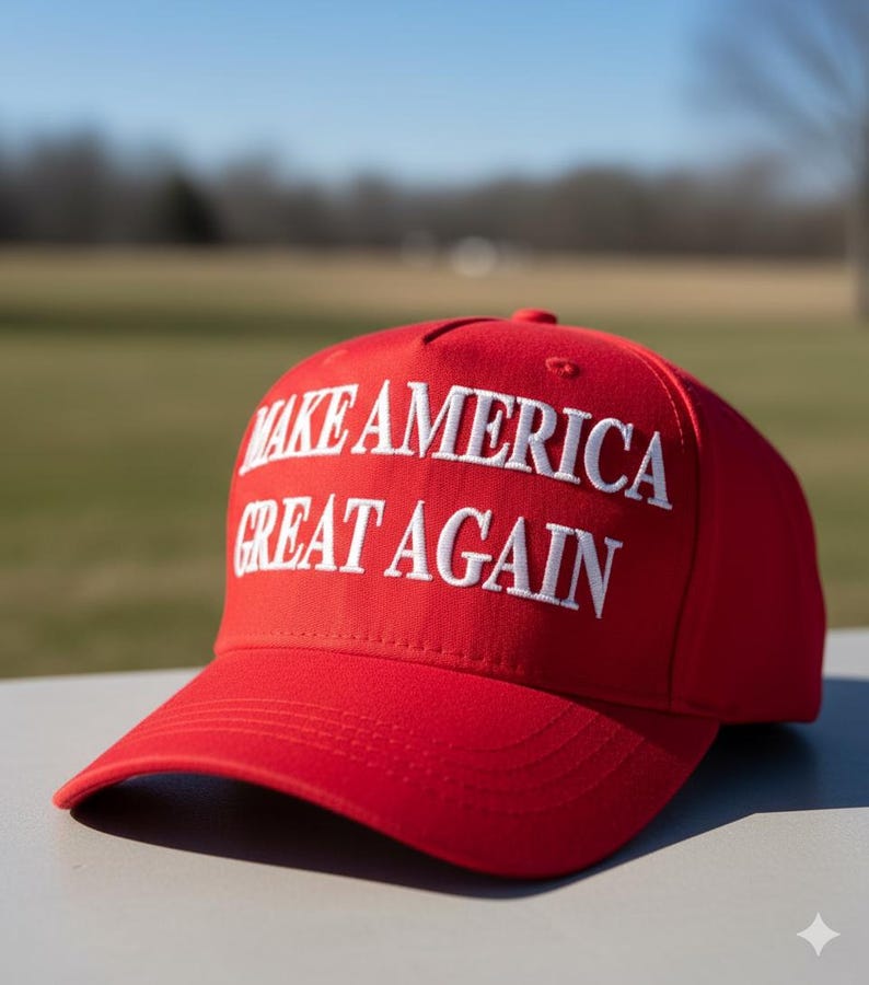 May include: A red baseball cap with the text "MAKE AMERICA GREAT AGAIN" embroidered in white. The cap is made of a durable fabric and features a curved brim. The hat is a classic style, suitable for outdoor activities.
