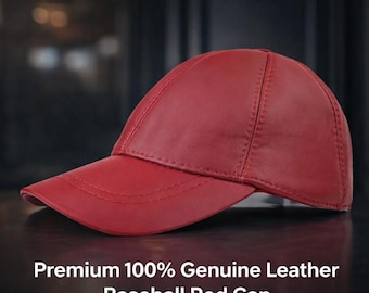 Premium 100% Genuine Leather Baseball Red Cap