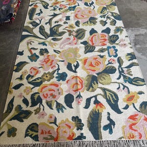 Flat Weav Durry Rugs, Flowers Garden Art Rug, Wiliam Morris Art Style Rug, Living Room Rug, Green Rug, AntiSlip Rug, Modern Dhurrie Rug
