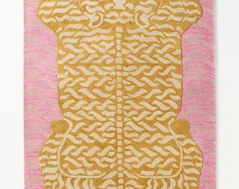Hand-Tufted Tibetan Tiger Rug, Pink Wool Area Rug