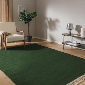 Handmade 8x10 FT Flatweave Dhurrie, Plane Wool Rug, Area Flat Weave Rug, Reversible Rug, Wool Rug for livingroom, green, 0range,Blue,  Rug.