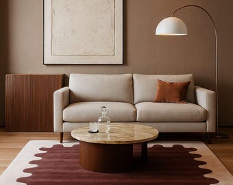 Hand-Tufted Wool Rug, Scalloped Edge, Irregular Shape