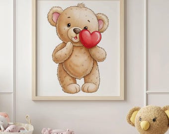 Valentijn teddybeer muurkunst | Schattige baby Love-decoratie | Digitale download
