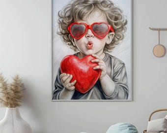 Söt hjärttryck för barn | Alla hjärtans dag-tavlor för barn | Kärleksdekor för barnrum | Modern babykonst digital nedladdning