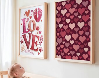 Sweet Love Nursery Art | Hearts & Baby Footprints | Printable Digital Download