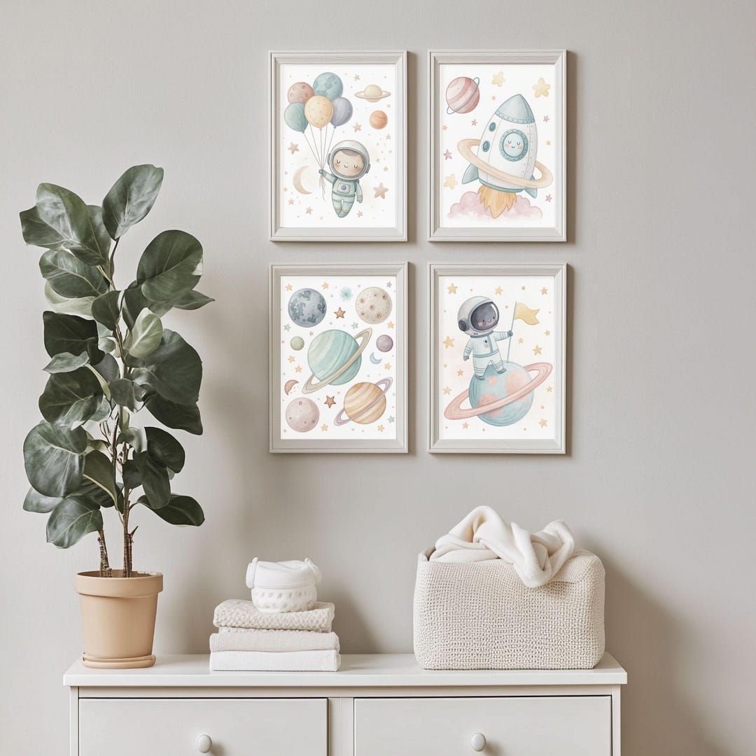 Space Nursery Wall Art Set - Watercolor Galaxy Prints for Baby Rooms ...