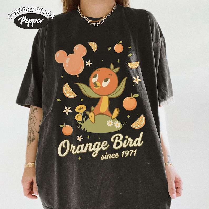 Vintage Disney Orange Fågelskjorta, Epcot Flower and Garden Festival 2026 T-shirt, Retro Walt Disney World Citrus Bird-skjortor, Disneyland-resa Pepper/Dark Heather