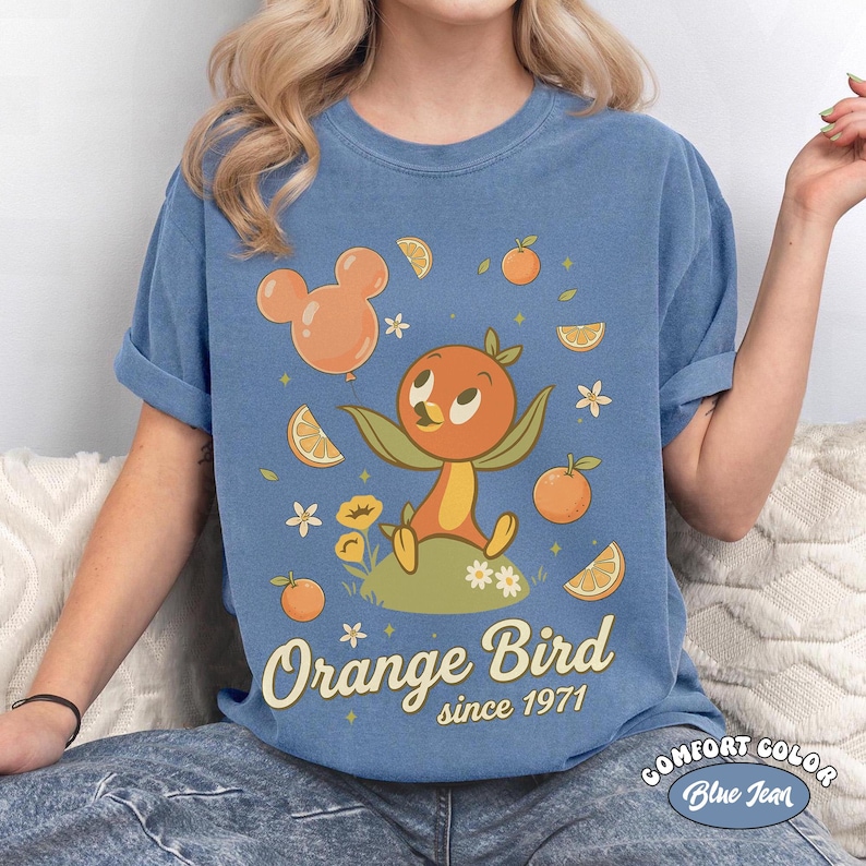 Vintage Disney Orange Fågelskjorta, Epcot Flower and Garden Festival 2026 T-shirt, Retro Walt Disney World Citrus Bird-skjortor, Disneyland-resa Blue Jean