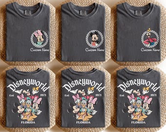 Custom Name Disney Family Shirts, Personalized Mickey and Friends Tee, Retro Checkered Disneyworld Trip 2026, Vintage Family Matching Shirt