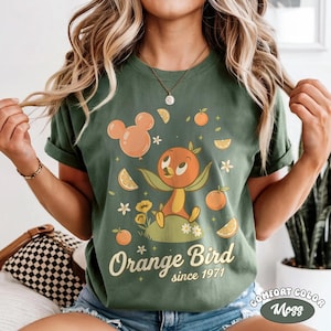 Vintage Disney Orange Fågelskjorta, Epcot Flower and Garden Festival 2026 T-shirt, Retro Walt Disney World Citrus Bird-skjortor, Disneyland-resa Moss/Military Green