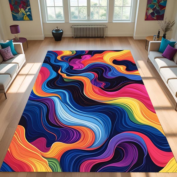 Colorful Abstract Velvet Area Rug: Kids Playroom Decor