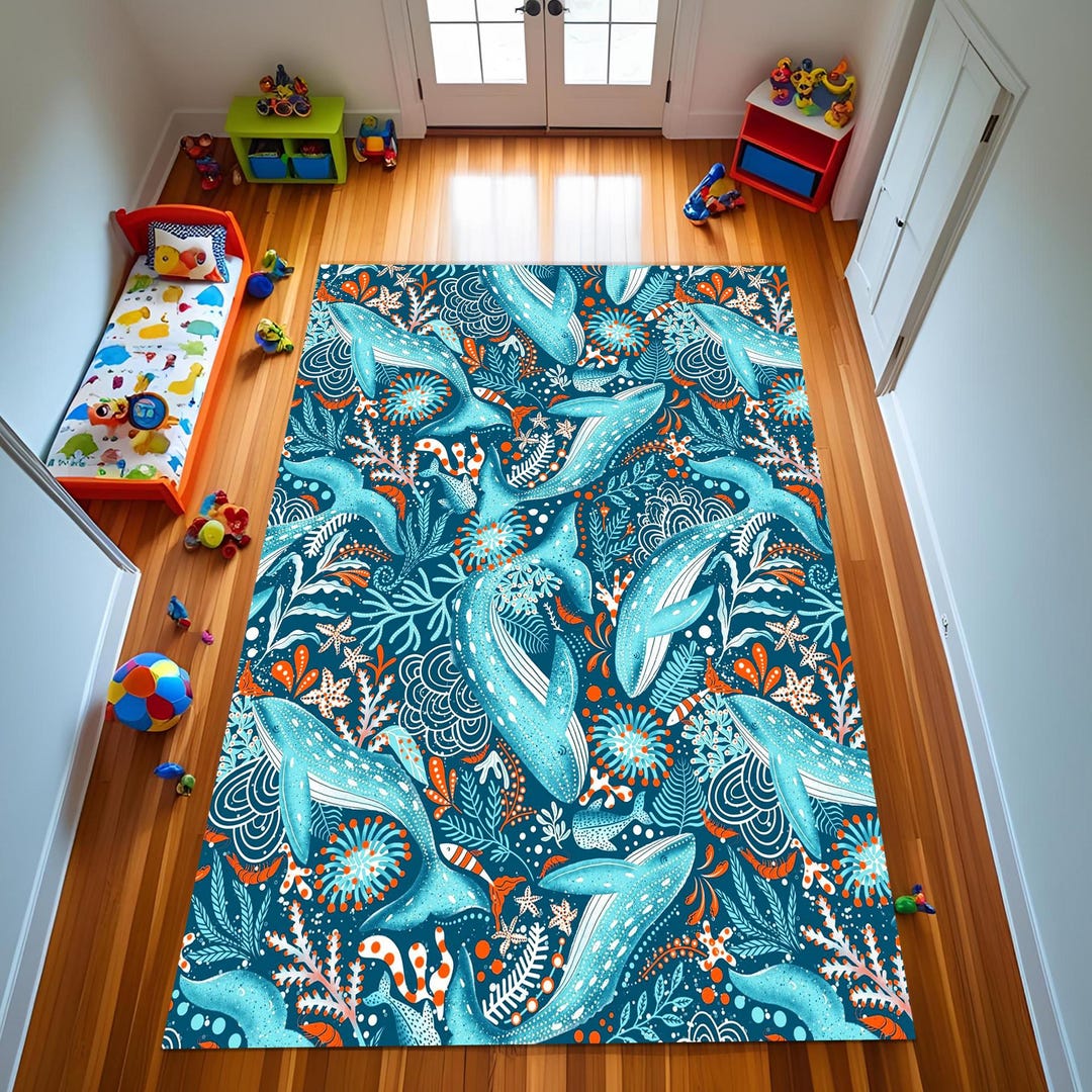 Ilim Fish Rug Underwater Fish Kilim Rug: Ocean Landscape, Non-slip Velvet Surface ...