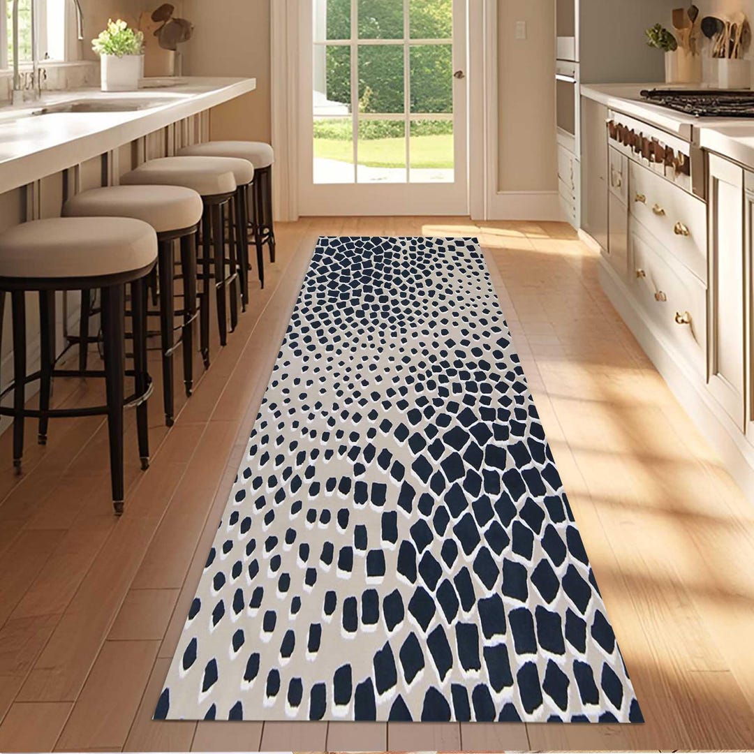 Patterned Wool Runner Rugs Blue Patterned Wool Runner Rug: Modern Abstract Carpet - Etsy