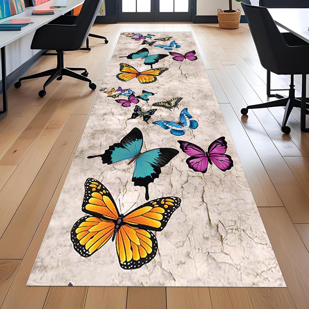 Butterfly Runner Rug Butterfly Runner Rug: Colorful Kids Room Decor, Non-slip Velvet - Etsy