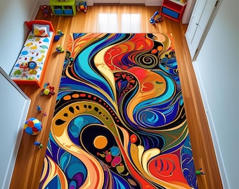 Colorful Abstract Area Rug: Modern Vibrant Velvet, Non-Slip & Washable, Abstract Modern Rug, Colorful Rug Carpet, Salon Area Rug, Kids Rug