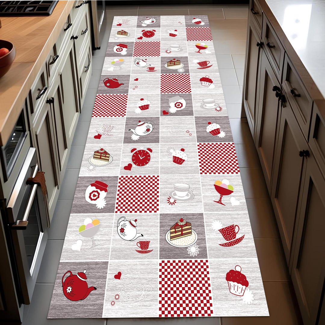 Red Runner Kitchen Rug Red & Gray Kitchen Runner Rug: Modern Turkish Kilim, Non-slip - Etsy