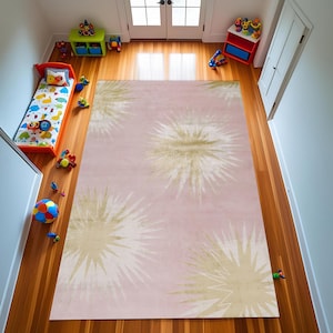 Modern Pink Area Rug, Floral Salon Rug, Romantic Pastel Blooms Accent Carpet, Soft Pink Botanical Area Rug, Abstract Pink Rug