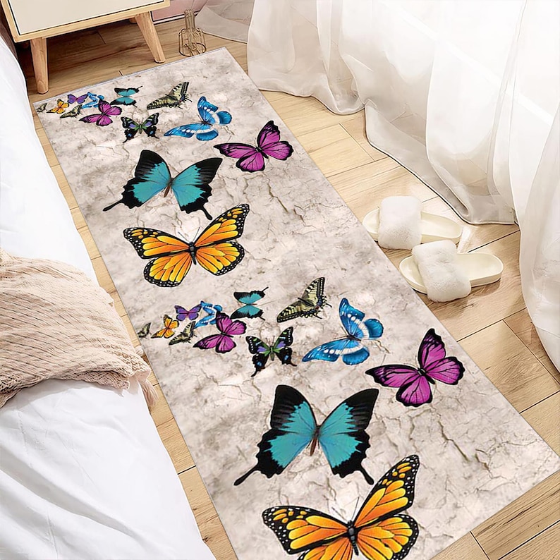 Butterfly Runner Rug Butterfly Runner Rug: Colorful Kids Room Decor, Non-slip Velvet - Etsy