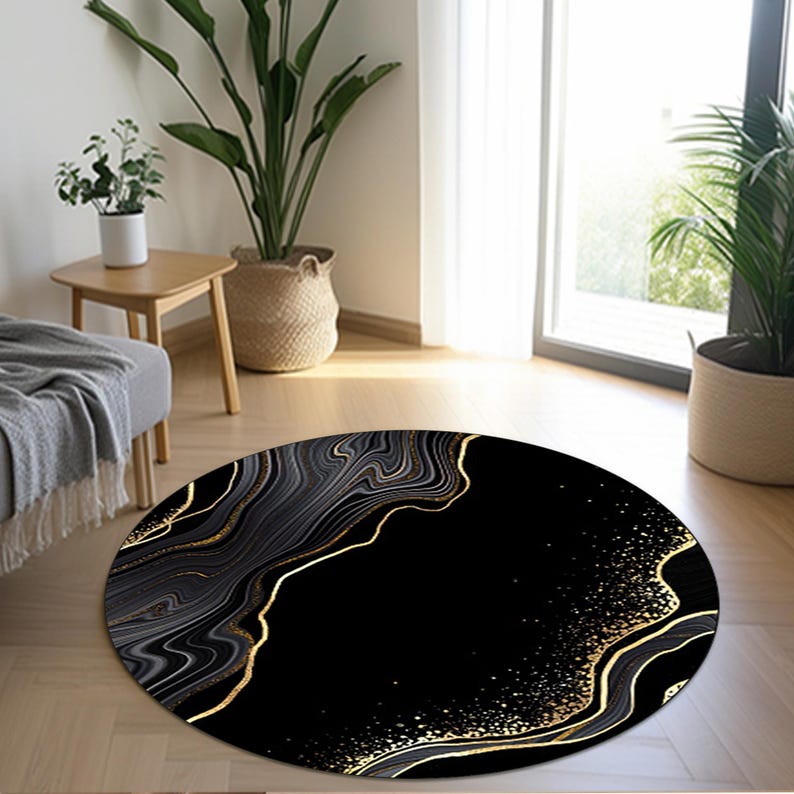 Black Marble Round Rug: Elegant Velvet Kilim Style - Etsy