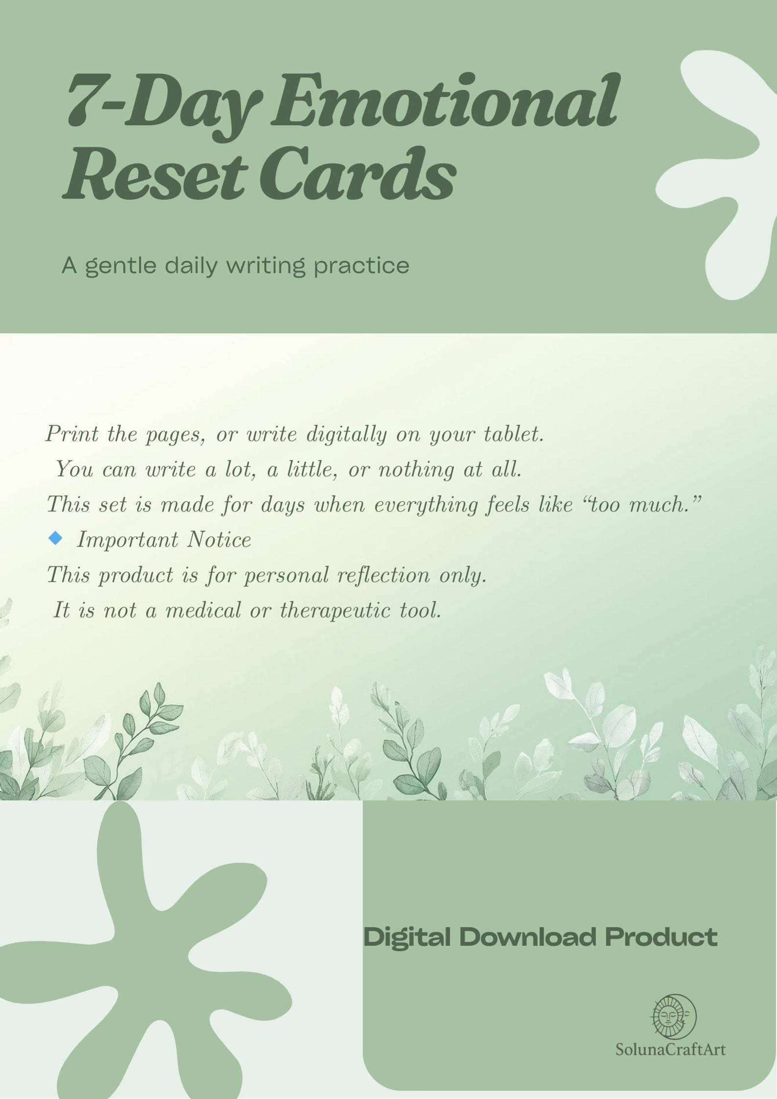 7 Day Emotional Reset Cards | Gentle Feelings Journal Pages | Printable ...