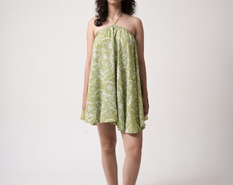 Vestido mini verde pera sin tirantes Tove: vestido de verano de algodón acampanado para mujer, estilo informal y de noche, un regalo cómodo.