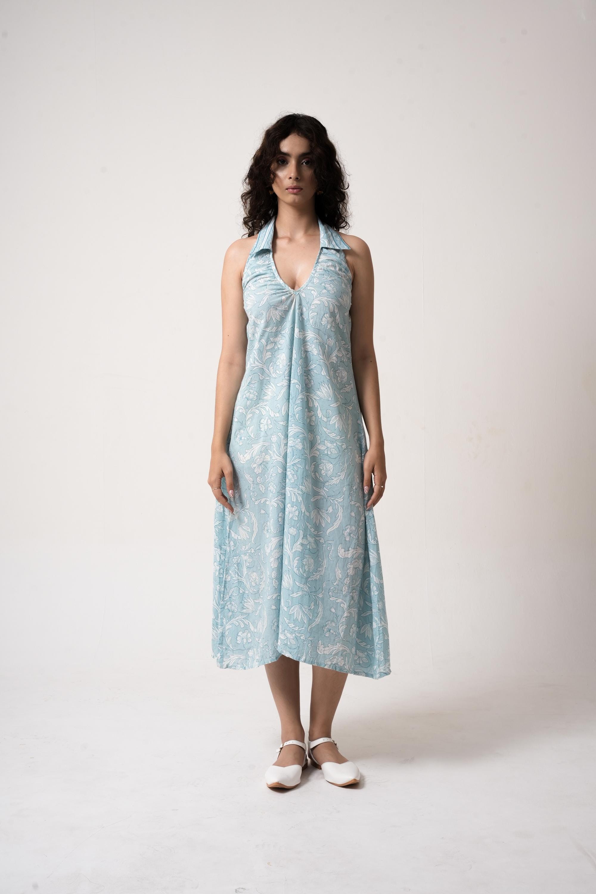 Noa Halter-Neck Collared Maxi Dress - Backless A-Line Summer Dress - Soft Breathable Fabric for Elegant Women's Wear - Gift for Her