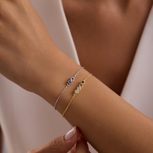Birthday Birthstone Bracelet 925 Sterling Silver, Family Keepsake, Gift for Mom, Christmas Gift For Grandma, Mothers Day Gift  B-006