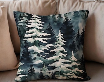 Aquarell Kiefernwald Dekokissenbezug, Winter Cabochon Dekor
