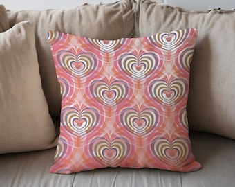 Funda de almohada con diseño de corazón retro, cojín geométrico rosa