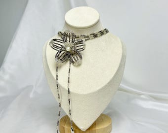 Handmade Plastic Metallic Orchid Seed Bead Necklace: Elegant Shimmer Floral Statement