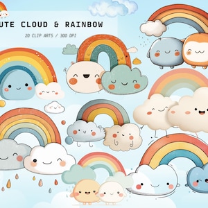 Kawaii Rainbow PNG Bundle (30 Designs) | Cute Cloud & Rainbow Clipart Set for Sublimation, Stickers and DIY Crafts