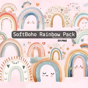 Pastel Rainbow Clipart: Boho Nursery Decor, Scrapbooking 59PNG (Digital Download)
