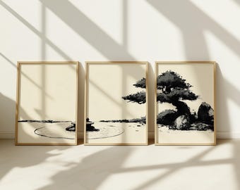 Zen Landscape Art Prints Set: Sumi-e Japanese Decor (Digital Download)