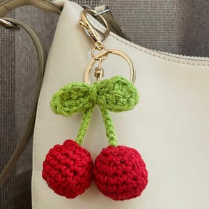 Crochet Cherry Keychain: Handmade Cotton Amigurumi Bag Charm