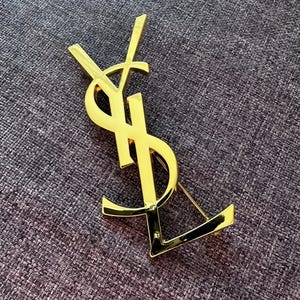 Yves Saint Laurent VTG YSL Vintage Golden Brooch Pin Gold Accessory 7cm 2.8&quot; Stainless Steel