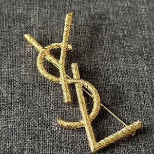 Yves Saint Laurent VTG YSL Vintage Golden Brooch Pin Gold Round Accessory 7cm 2.8&quot; Stainless Steel