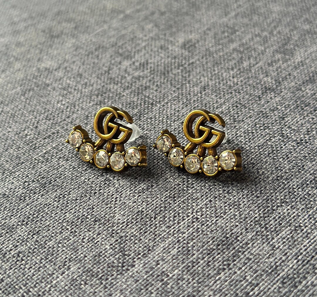 VTG Gucci GG Monogram Designer Vintage Golden Earrings Studs GG Logo ...