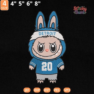 Detroit Football Stickdatei, niedlicher Hase Maskottchen mit Jersey 20 Pes Dst Vp3 Jef Exp Datei, Instant Download Stickdatei, Maschinenstickerei