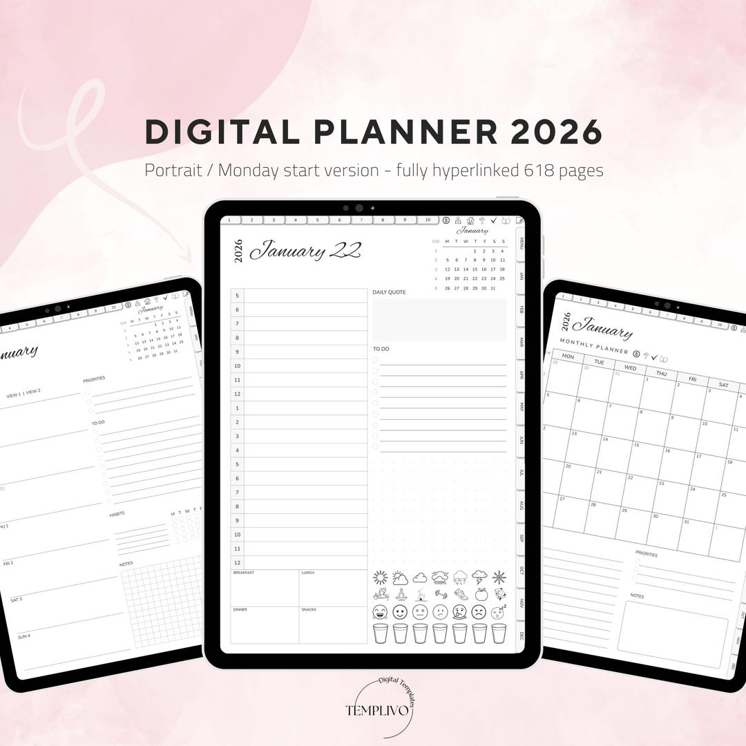 2026 Digital Planner - Monday Start, Daily, Weekly and Monthly Layouts ...