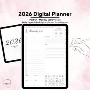 Digital Planner 2026 - Monday Start, notebook for samsung notes, goodnotes, ipad, daily, weekly and monthly pages with lifestyle templates