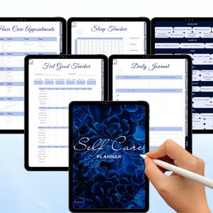 Self Care Planner, 50+ Page Digital PDF planner, Daily Journal, Self Love Planner, digital planner, wellness journal, royal blue, printable