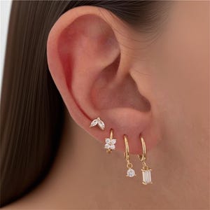CZ Horse Eye Hoop Earring Set: Stainless Steel Minimalist Earrings