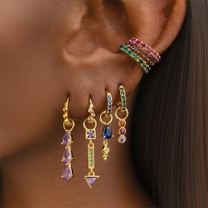 CZ Dangle Hoop Earring Set: Stainless Steel Minimalist Earrings