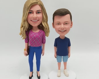 Individuell gefertigte Mutter-Sohn-Bobbleheads vom Foto - Personalisiertes Familienandenken-Geschenk
