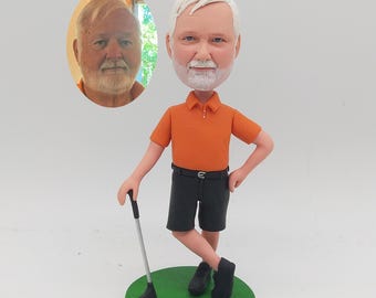 Golf Golf Dad Bobblehead vom Foto - Personalisiertes Golfspieler Figur Geschenk
