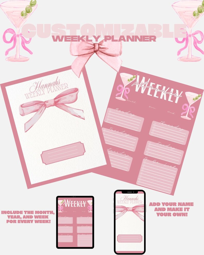 Soft Pink Weekly Planner Template, Minimalist Undated (digital PDF ...